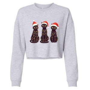 Cute Black Cat Santa Christmas Lights Cat Kitty Pajamas Xmas Cool Gift Cropped Pullover Crew