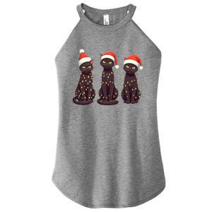 Cute Black Cat Santa Christmas Lights Cat Kitty Pajamas Xmas Cool Gift Women's Perfect Tri Rocker Tank