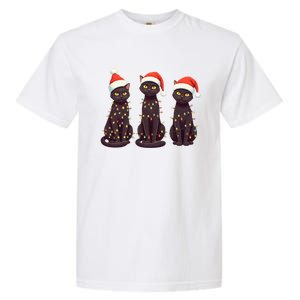 Cute Black Cat Santa Christmas Lights Cat Kitty Pajamas Xmas Cool Gift Garment-Dyed Heavyweight T-Shirt