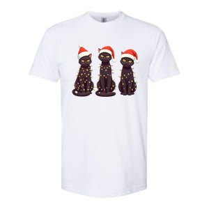 Cute Black Cat Santa Christmas Lights Cat Kitty Pajamas Xmas Cool Gift Softstyle CVC T-Shirt