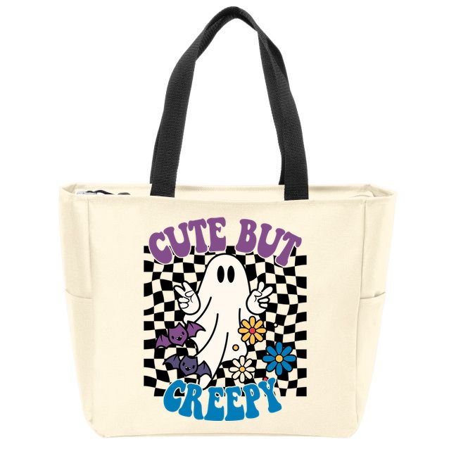 Cute But Creepy Funny Halloween Retro Zip Tote Bag