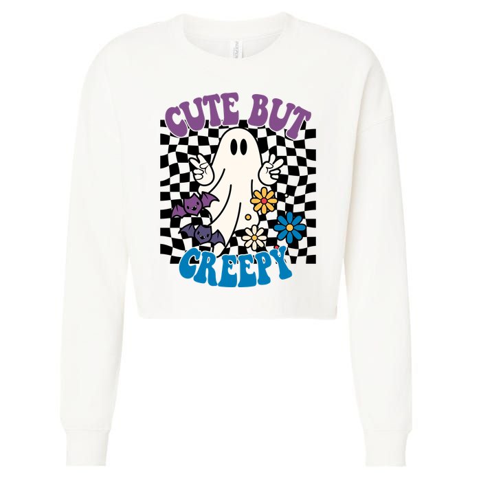 Cute But Creepy Funny Halloween Retro Cropped Pullover Crew