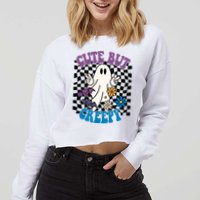 Cute But Creepy Funny Halloween Retro Cropped Pullover Crew