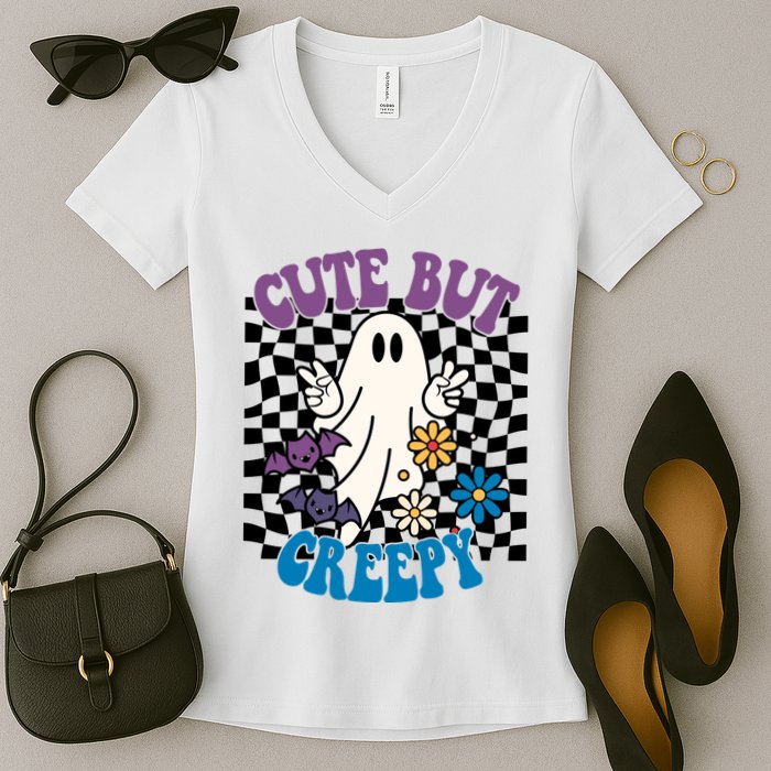 Cute But Creepy Funny Halloween Retro Women's V-Neck T-Shirt