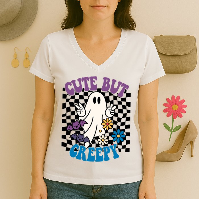 Cute But Creepy Funny Halloween Retro Women's V-Neck T-Shirt