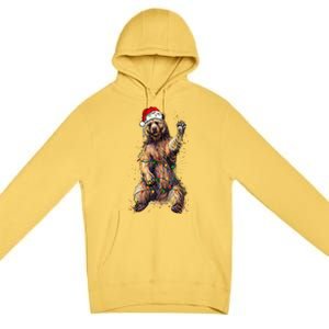 Cute bear Christmas Lights Santa Hat Merry Christmas Premium Pullover Hoodie