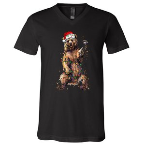 Cute bear Christmas Lights Santa Hat Merry Christmas V-Neck T-Shirt