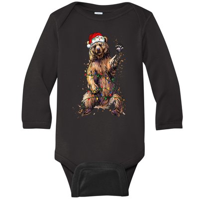 Cute bear Christmas Lights Santa Hat Merry Christmas Baby Long Sleeve Bodysuit