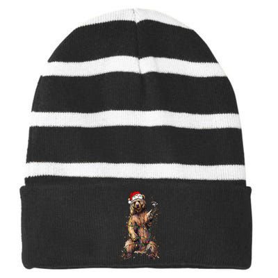 Cute bear Christmas Lights Santa Hat Merry Christmas Striped Beanie with Solid Band