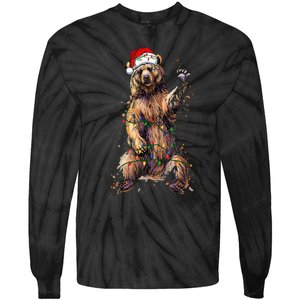 Cute bear Christmas Lights Santa Hat Merry Christmas Tie-Dye Long Sleeve Shirt