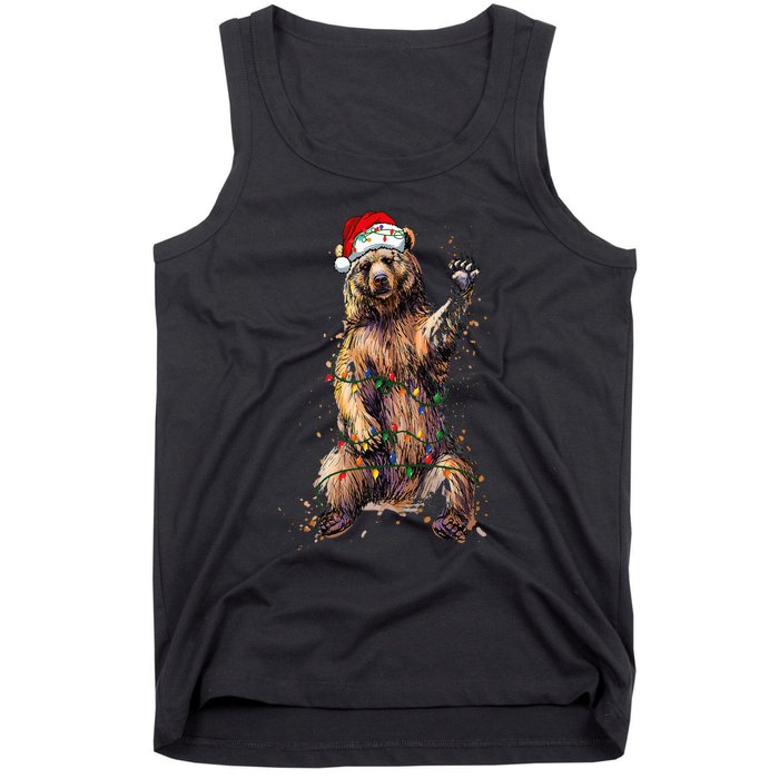 Cute bear Christmas Lights Santa Hat Merry Christmas Tank Top