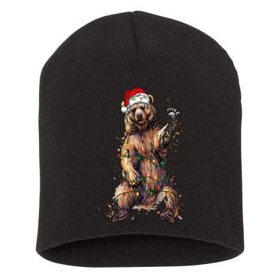 Cute bear Christmas Lights Santa Hat Merry Christmas Short Acrylic Beanie