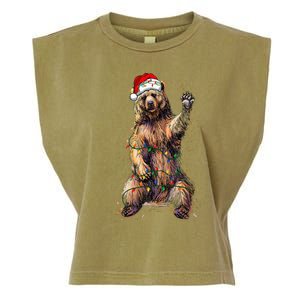 Cute bear Christmas Lights Santa Hat Merry Christmas Garment-Dyed Women's Muscle Tee