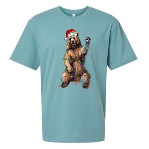 Cute bear Christmas Lights Santa Hat Merry Christmas Sueded Cloud Jersey T-Shirt