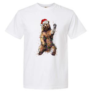 Cute bear Christmas Lights Santa Hat Merry Christmas Garment-Dyed Heavyweight T-Shirt