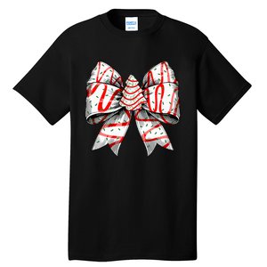 Coquette Bow Christmas Tree Cake Christmas Vibes Tall T-Shirt