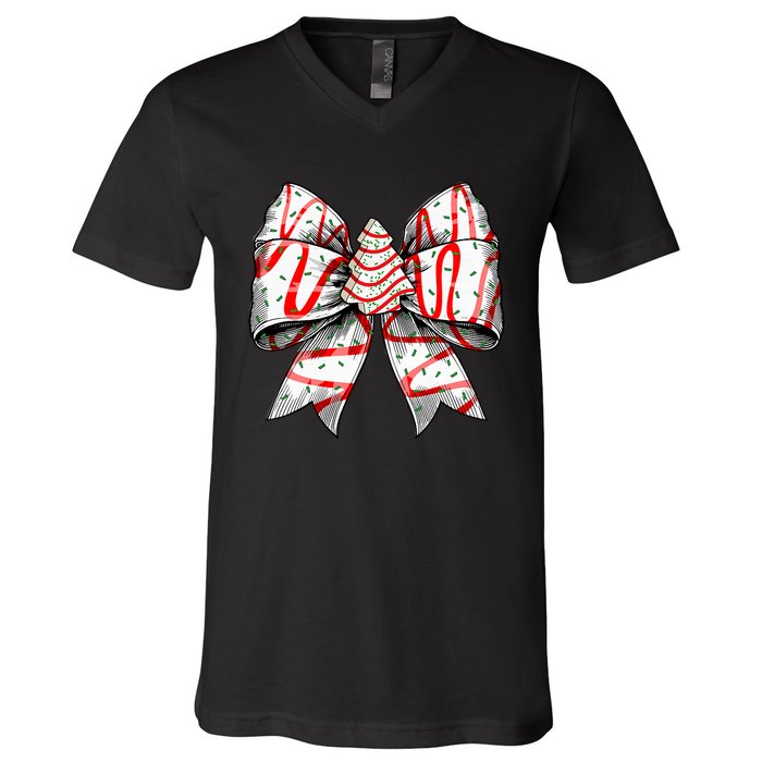 Coquette Bow Christmas Tree Cake Christmas Vibes V-Neck T-Shirt