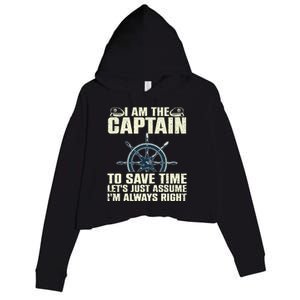 Cool Boat Captain For Men Women Boating Pontoon Boat Owner Crop Fleece Hoodie