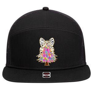 Coquette Bow Christmas Tree Winter Xmas 7 Panel Mesh Trucker Snapback Hat