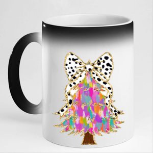 Coquette Bow Christmas Tree Winter Xmas 11oz Black Color Changing Mug