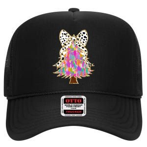 Coquette Bow Christmas Tree Winter Xmas High Crown Mesh Back Trucker Hat