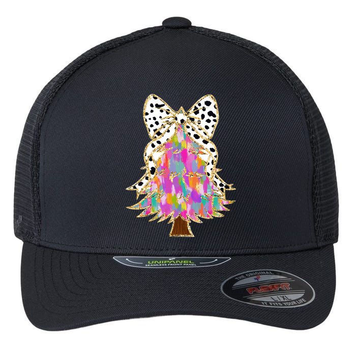 Coquette Bow Christmas Tree Winter Xmas Flexfit Unipanel Trucker Cap