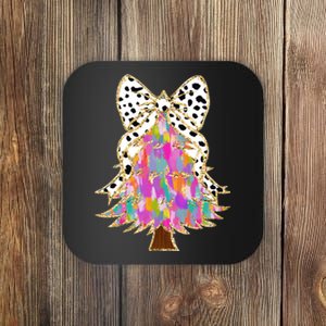 Coquette Bow Christmas Tree Winter Xmas Coaster