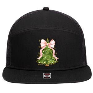 Coquette Bow Christmas Tree Xmas Holiday Outfit 7 Panel Mesh Trucker Snapback Hat