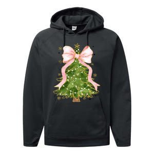 Coquette Bow Christmas Tree Xmas Holiday Outfit Performance Fleece Hoodie