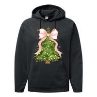 Coquette Bow Christmas Tree Xmas Holiday Outfit Performance Fleece Hoodie