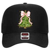 Coquette Bow Christmas Tree Xmas Holiday Outfit High Crown Mesh Back Trucker Hat