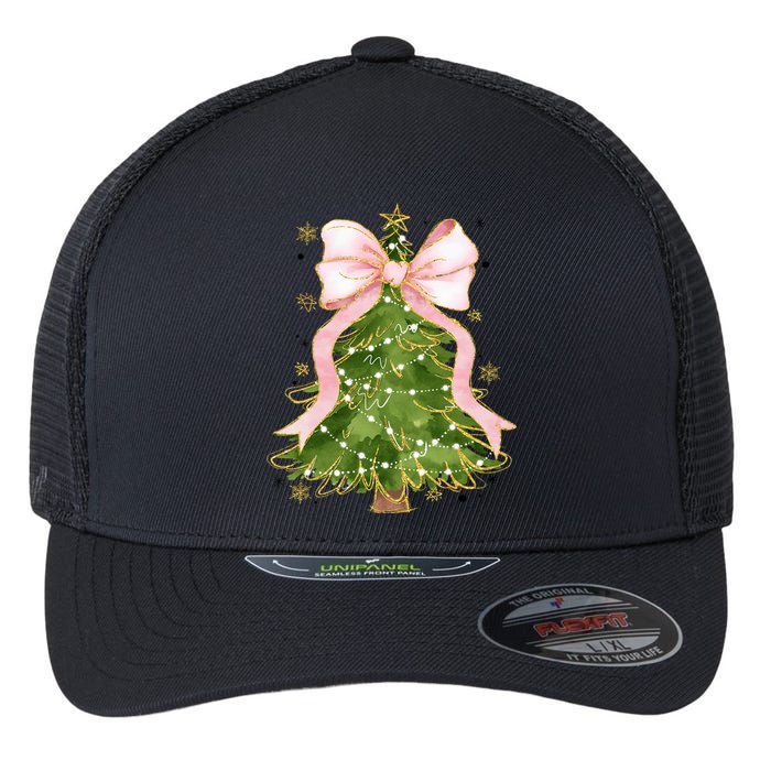 Coquette Bow Christmas Tree Xmas Holiday Outfit Flexfit Unipanel Trucker Cap