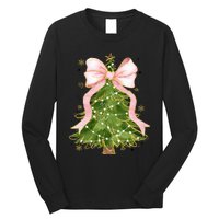 Coquette Bow Christmas Tree Xmas Holiday Outfit Long Sleeve Shirt