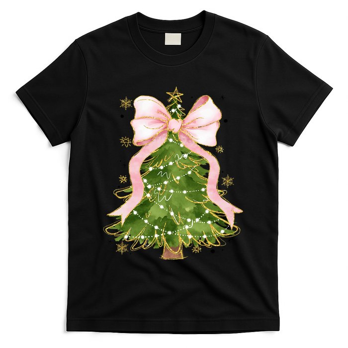 Coquette Bow Christmas Tree Xmas Holiday Outfit T-Shirt