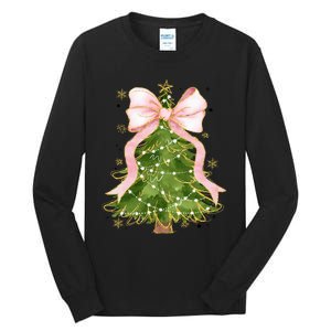 Coquette Bow Christmas Tree Xmas Holiday Outfit Tall Long Sleeve T-Shirt