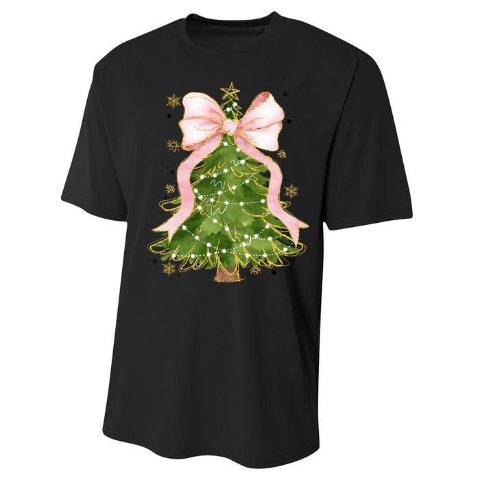 Coquette Bow Christmas Tree Xmas Holiday Outfit Performance Sprint T-Shirt