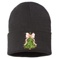 Coquette Bow Christmas Tree Xmas Holiday Outfit Sustainable Knit Beanie