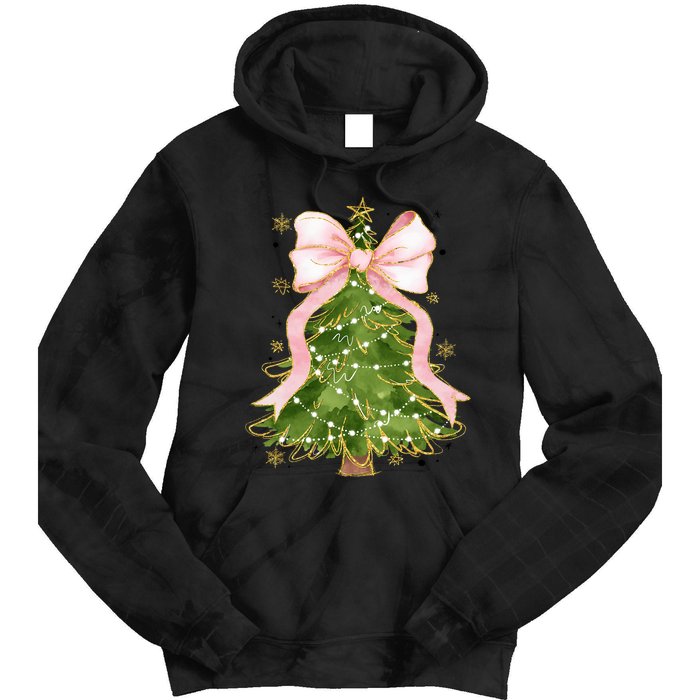 Coquette Bow Christmas Tree Xmas Holiday Outfit Tie Dye Hoodie