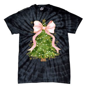 Coquette Bow Christmas Tree Xmas Holiday Outfit Tie-Dye T-Shirt