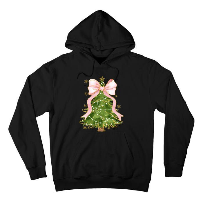 Coquette Bow Christmas Tree Xmas Holiday Outfit Tall Hoodie