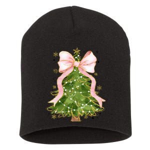 Coquette Bow Christmas Tree Xmas Holiday Outfit Short Acrylic Beanie