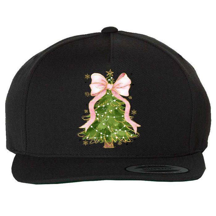 Coquette Bow Christmas Tree Xmas Holiday Outfit Wool Snapback Cap