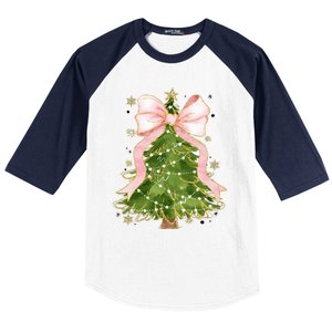 Coquette Bow Christmas Tree Xmas Holiday Outfit Baseball Sleeve Shirt