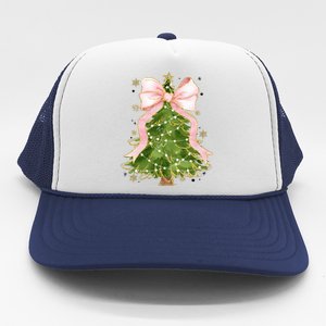 Coquette Bow Christmas Tree Xmas Holiday Outfit Trucker Hat