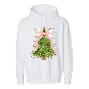 Coquette Bow Christmas Tree Xmas Holiday Outfit Garment-Dyed Fleece Hoodie