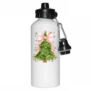 Coquette Bow Christmas Tree Xmas Holiday Outfit Aluminum Water Bottle