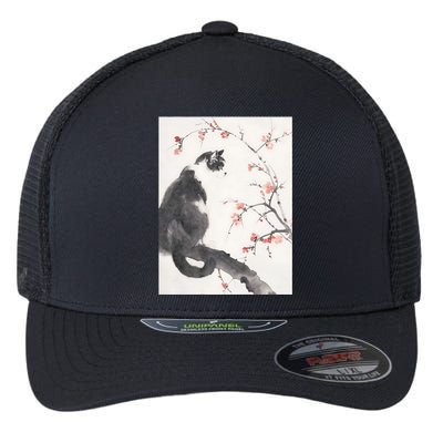 Cherry Blossom Cat Japanese Graphical Art Ink Style Flexfit Unipanel Trucker Cap