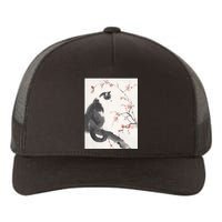 Cherry Blossom Cat Japanese Graphical Art Ink Style Yupoong Adult 5-Panel Trucker Hat