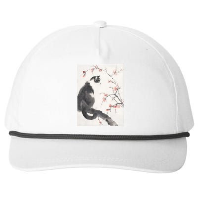 Cherry Blossom Cat Japanese Graphical Art Ink Style Snapback Five-Panel Rope Hat