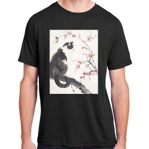 Cherry Blossom Cat Japanese Graphical Art Ink Style Adult ChromaSoft Performance T-Shirt